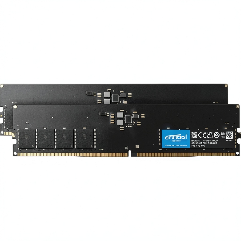 Installing Crucial DDR5 Desktop Memory in a gaming PC with visible motherboard and components