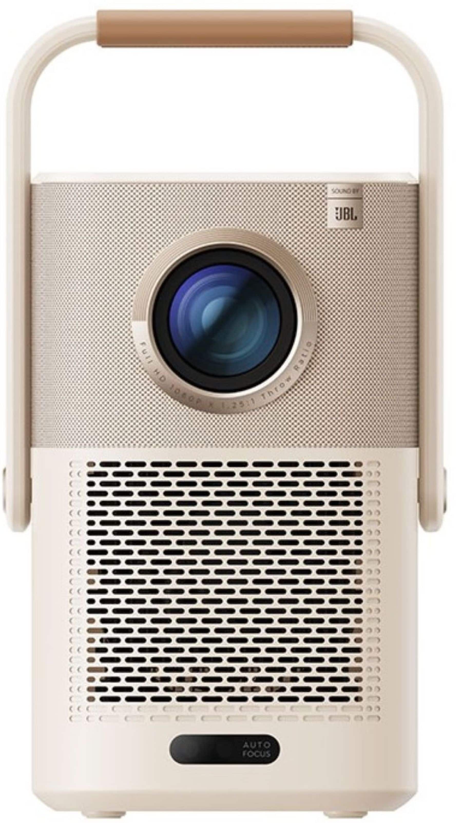 Yaber T2 Plus projector displaying a vibrant movie scene in a living room
