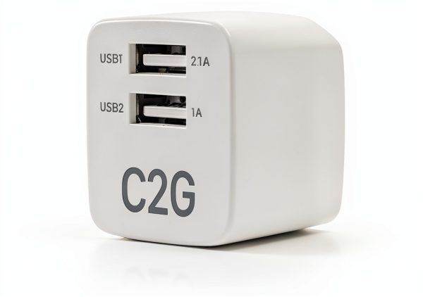 C2G USB Wall Charger Foldable 2 Port AC Adapter White-5