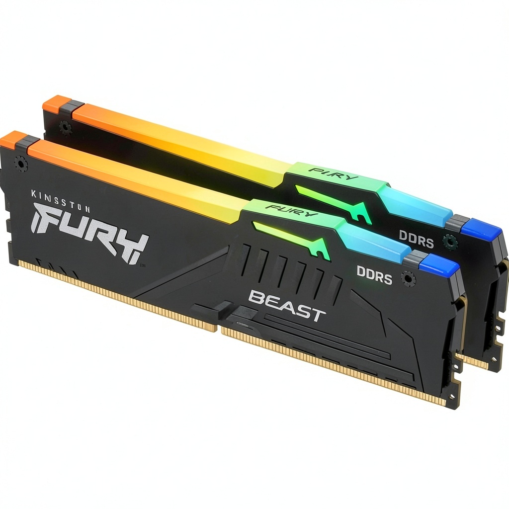 Kingston FURY Beast DDR5 memory modules installed on a gaming motherboard