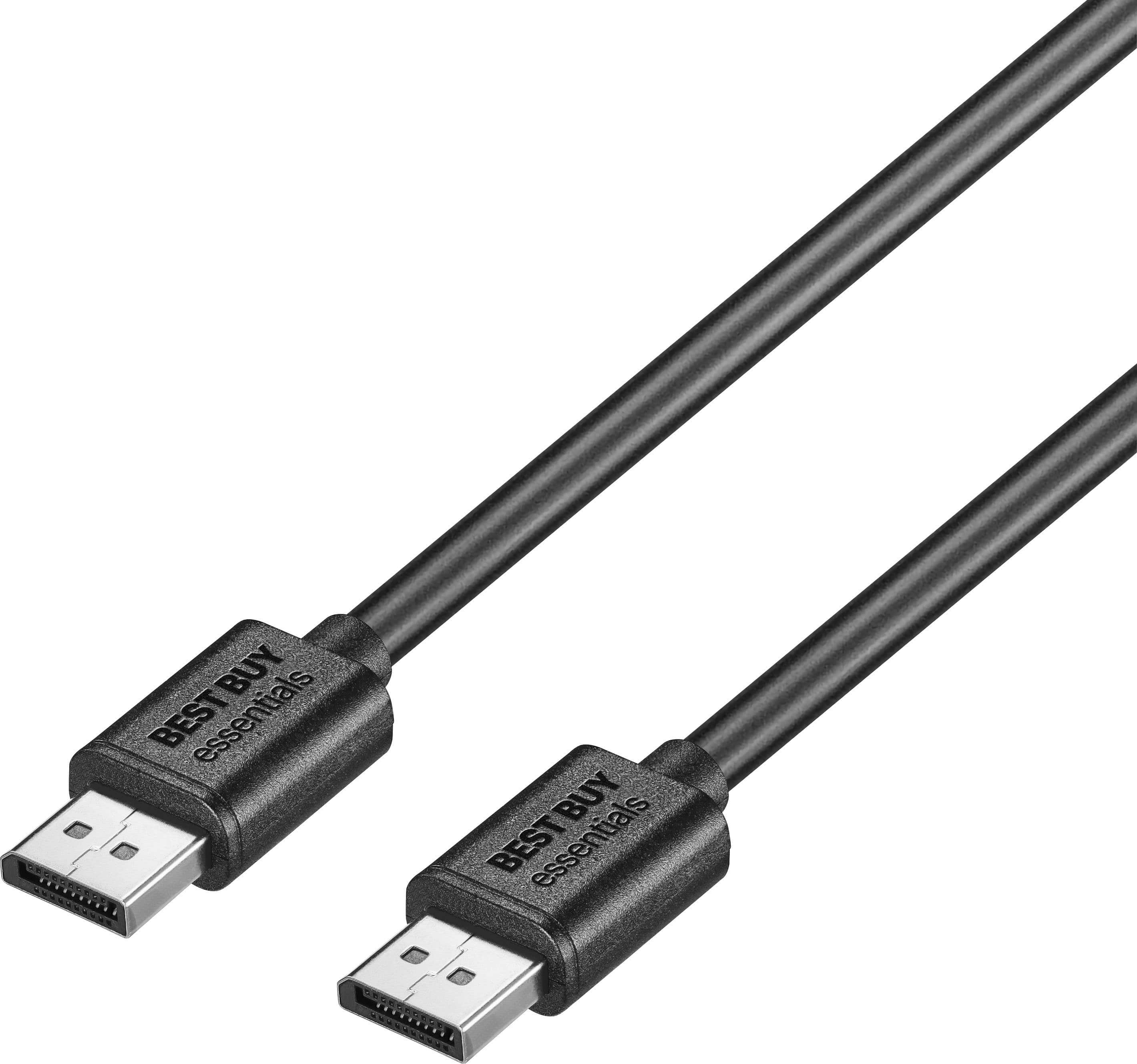 Installing Best Buy DisplayPort Cable 6ft 4K 60Hz High Speed on a wooden desk