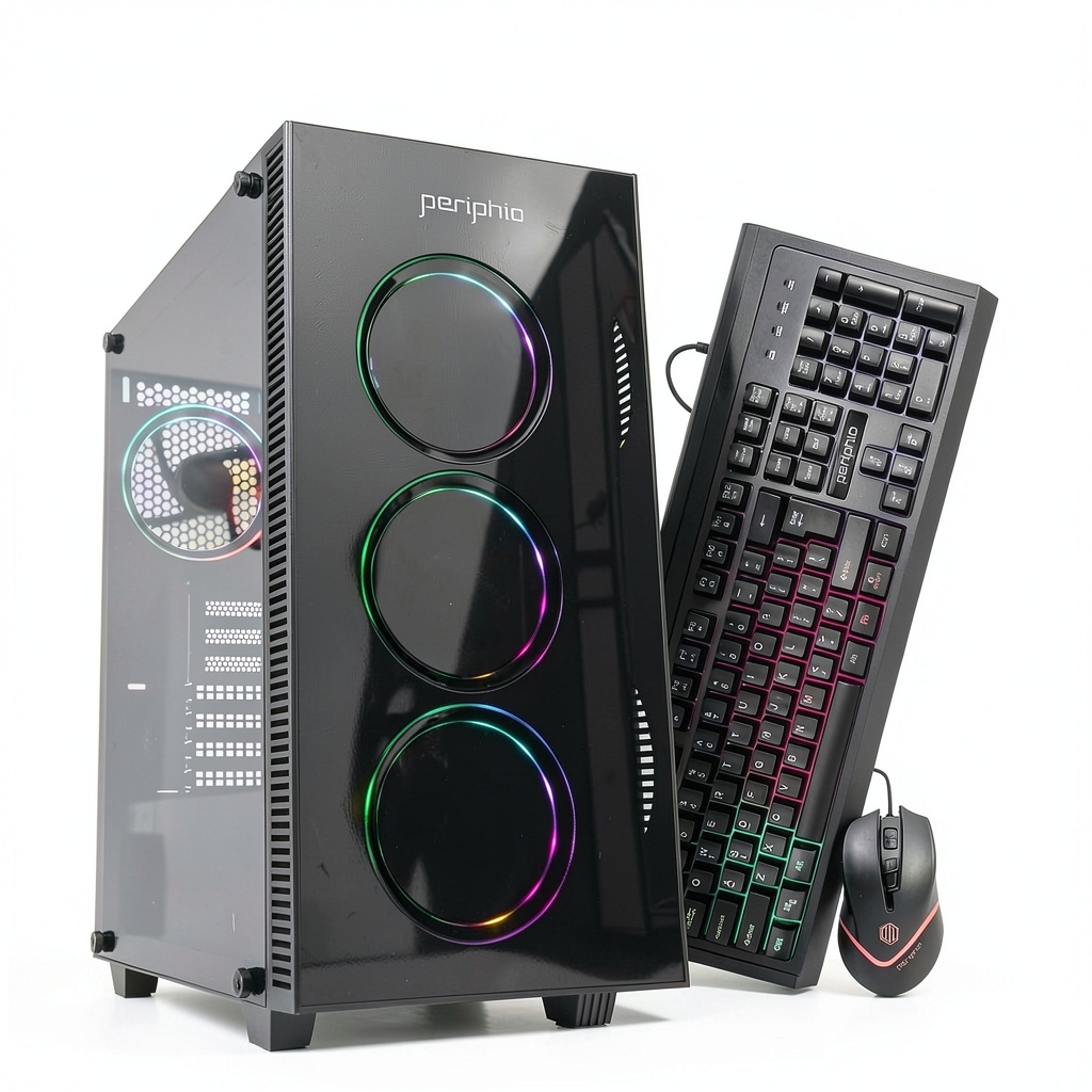 Periphio Terra Gaming PC setup with monitor and accessories