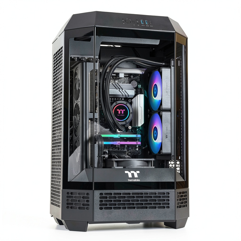 Thermaltake LCGS Reactor 7897X gaming desktop with RGB lighting and multiple displays