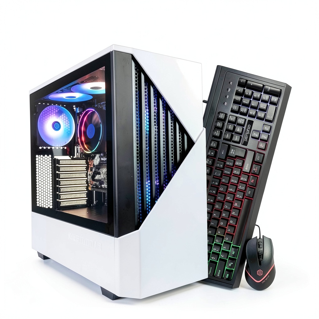 Installing Periphio Castle Gaming PC AMD Ryzen 5 16GB RAM 1TB SSD on a wooden desk