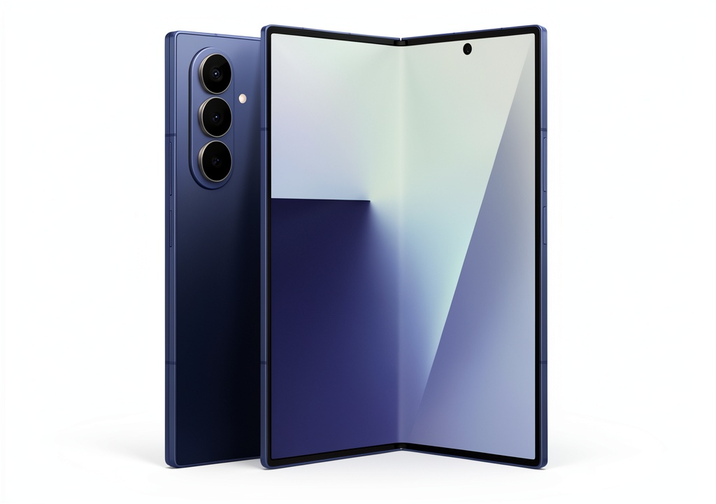 Installing Samsung Galaxy Z Fold7 256GB Blue Shadow Verizon Smartphone on a wooden desk