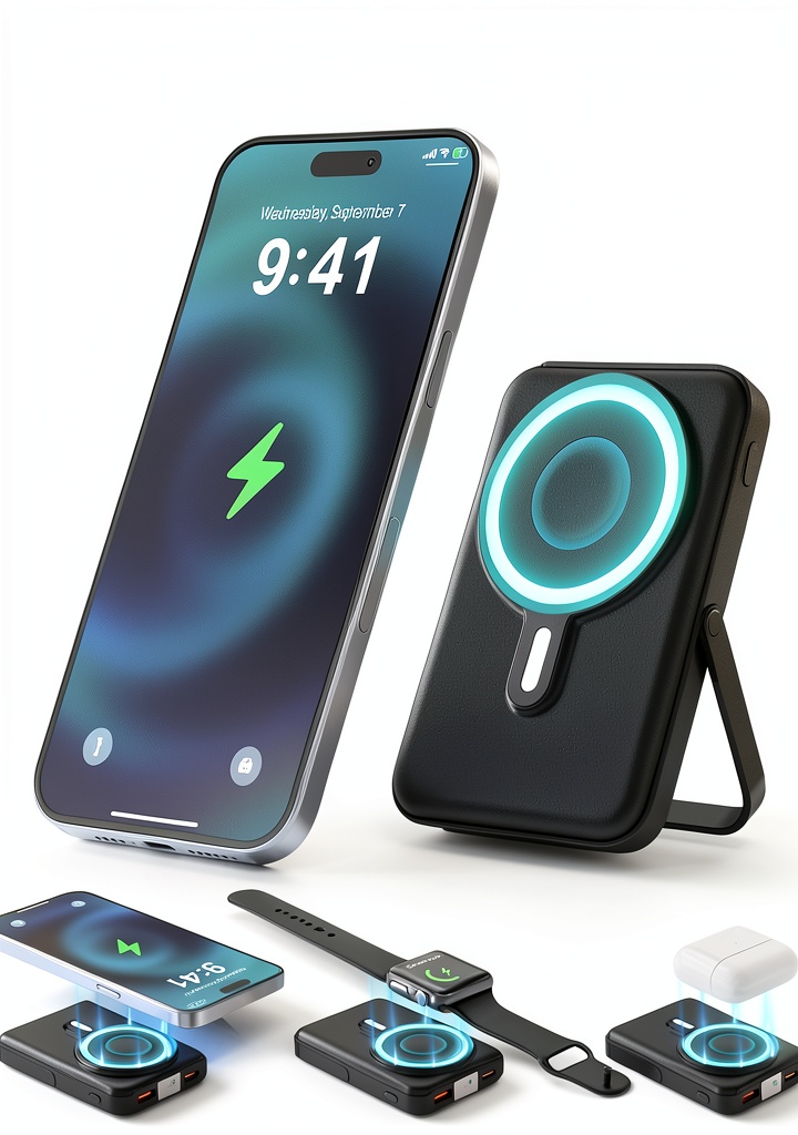 Entronix Magnetic Wireless Power Bank 10000mAh Fast Charging on a wooden desk