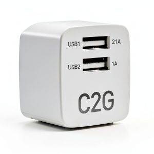 C2G USB Wall Charger Foldable 2 Port AC Adapter White-0