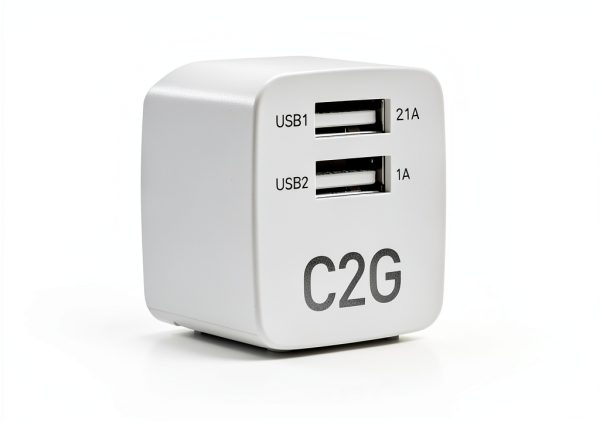C2G USB Wall Charger Foldable 2 Port AC Adapter White-0