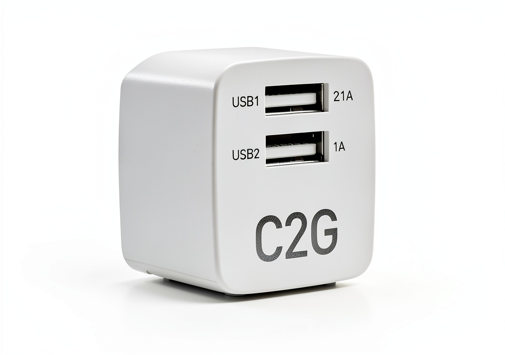 Installing C2G USB Wall Charger Foldable 2 Port AC Adapter White on a wooden desk