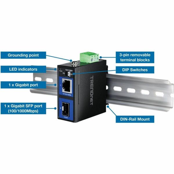 TRENDnet Industrial Media Converter Gigabit SFP IP50 Rated-6