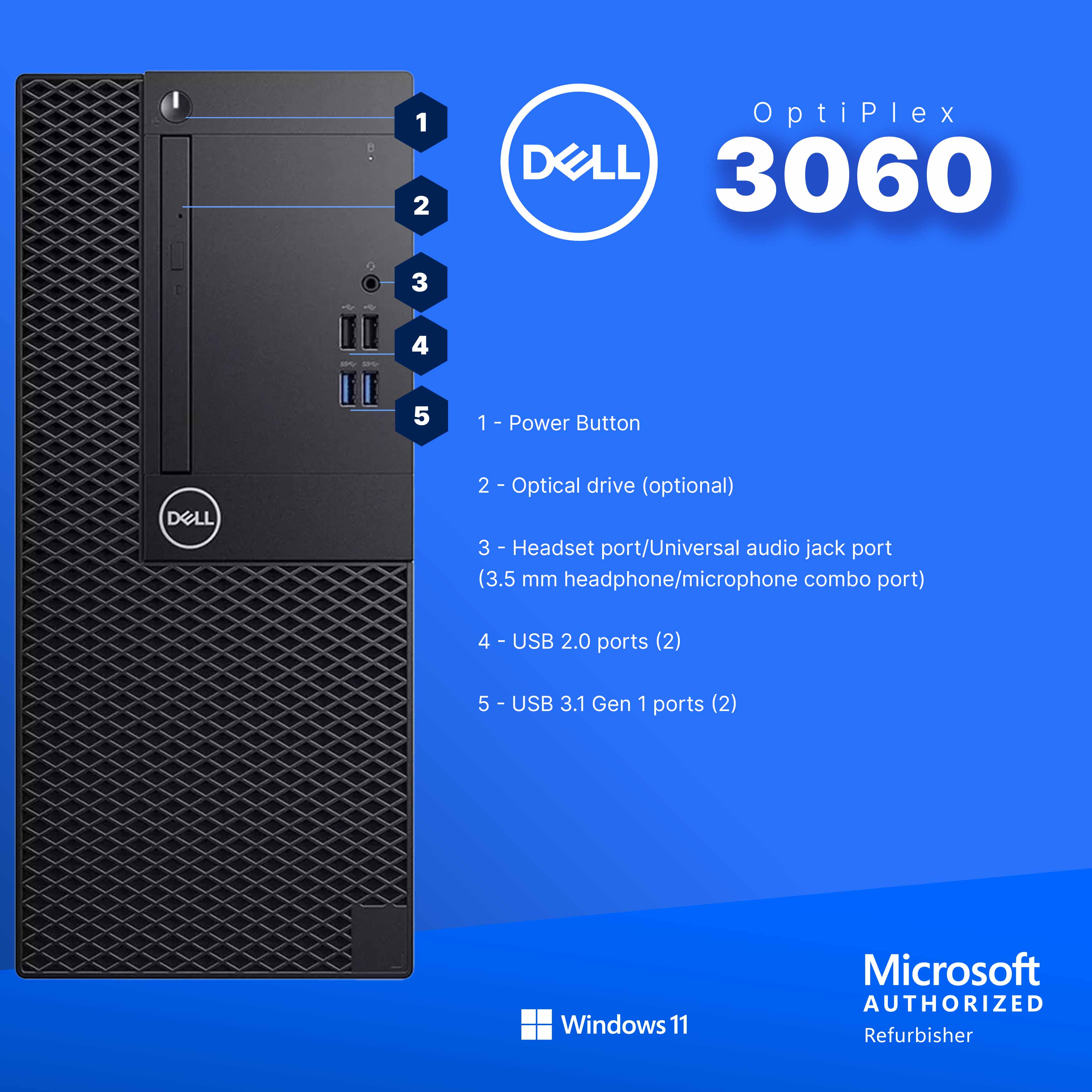 Dell Optiplex 3060 Tower on a desk with accessories