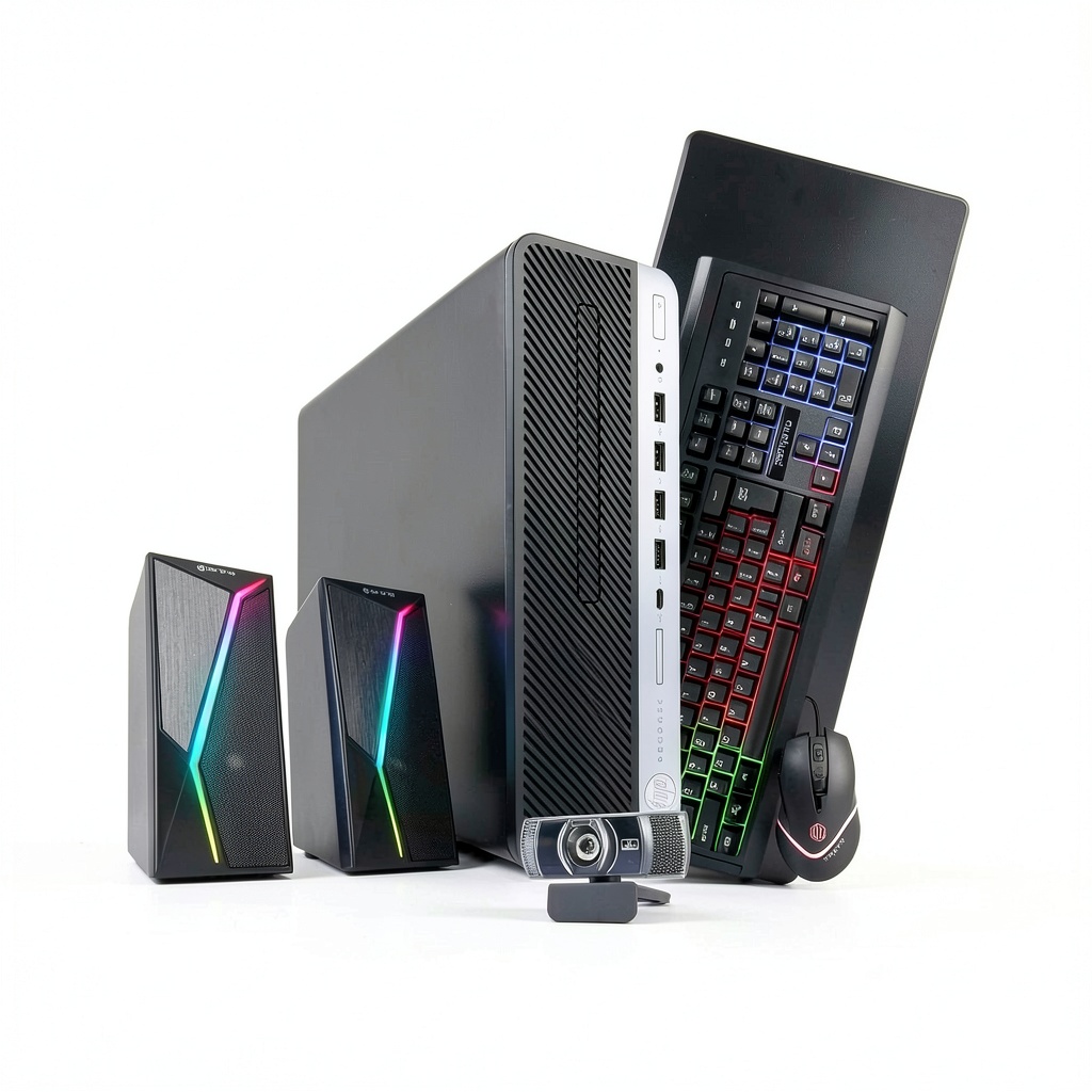 HP ProDesk 600G4 desktop on a home office desk with RGB accessories