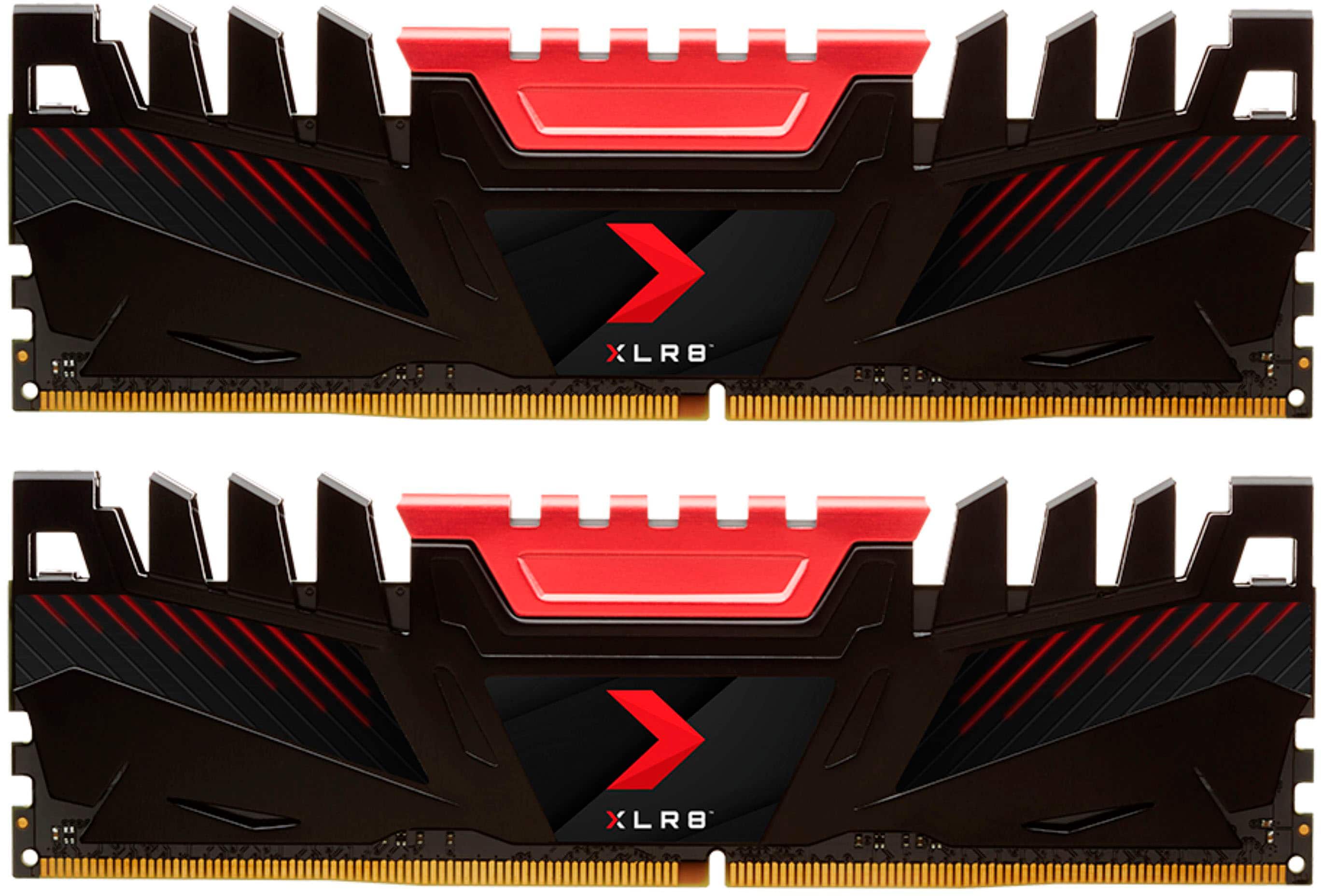PNY XLR8 Gaming DDR4 memory modules installed in a desktop motherboard