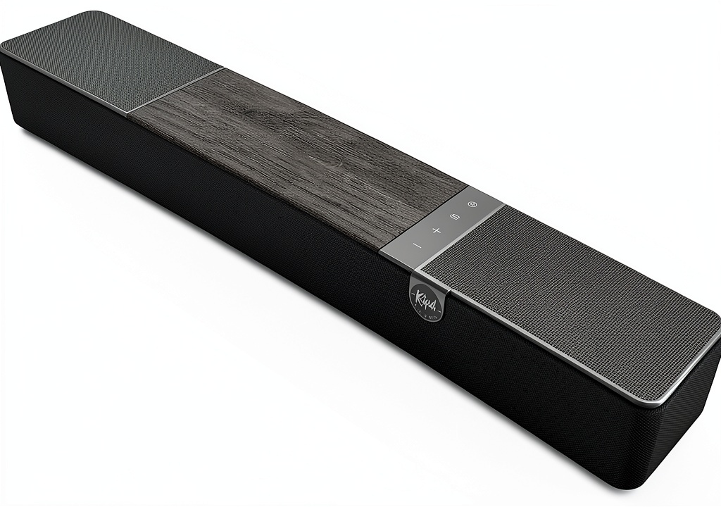 Klipsch Flexus CORE 100 soundbar and wireless subwoofer set up on a modern living‑room TV console