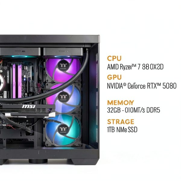 LCGS Gaming Desktop AMD Ryzen 7 9800X3D RTX 5080 32GB DDR5-1