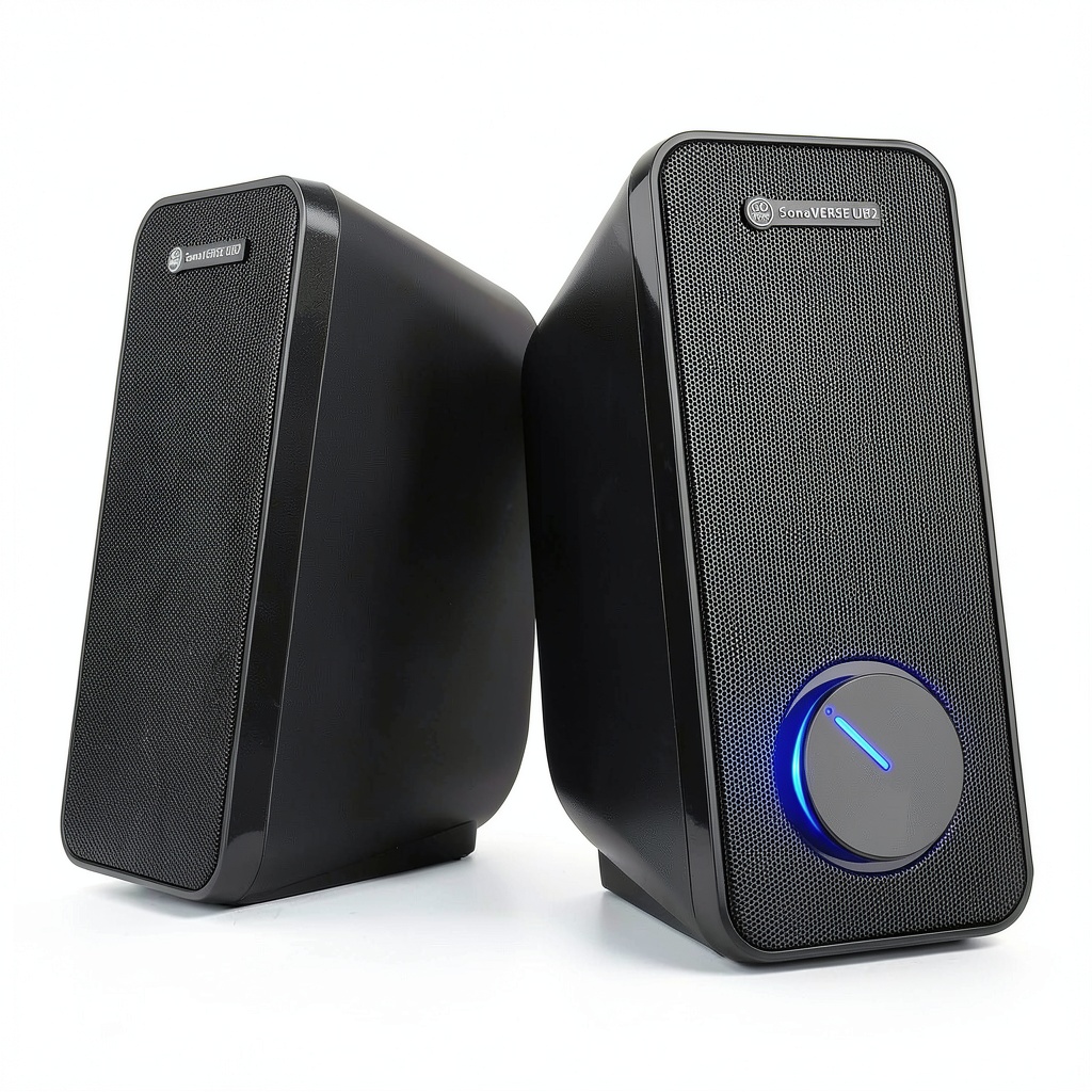 GOgroove SonaVERSE UB2 speakers on a desktop setup