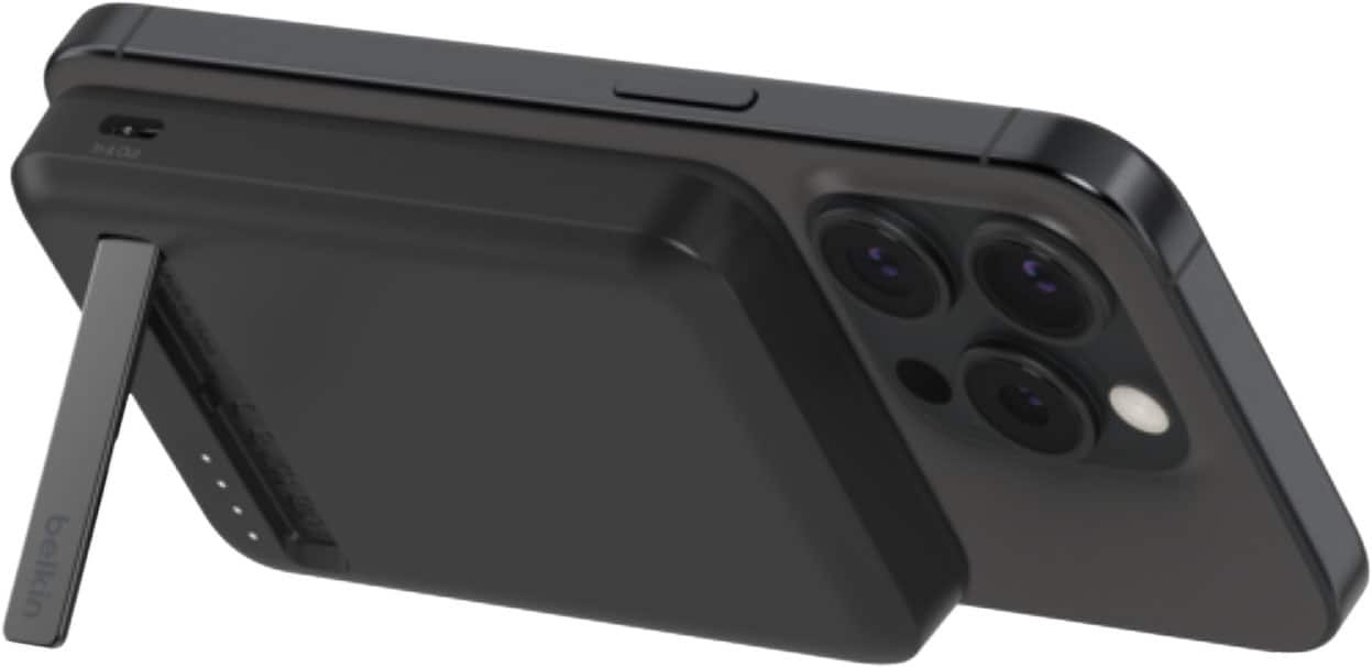Anker Magnetic Power Bank attached to an iPhone 17 Pro Max while charging