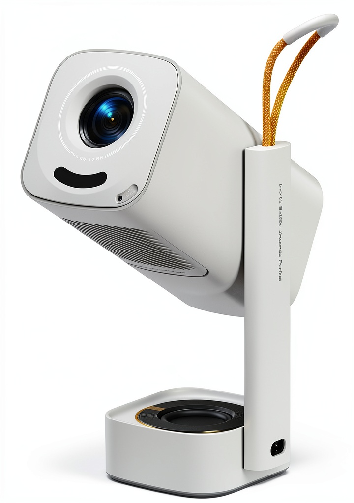 Yaber T1 Pro Projector displaying a vibrant movie scene in a dark room