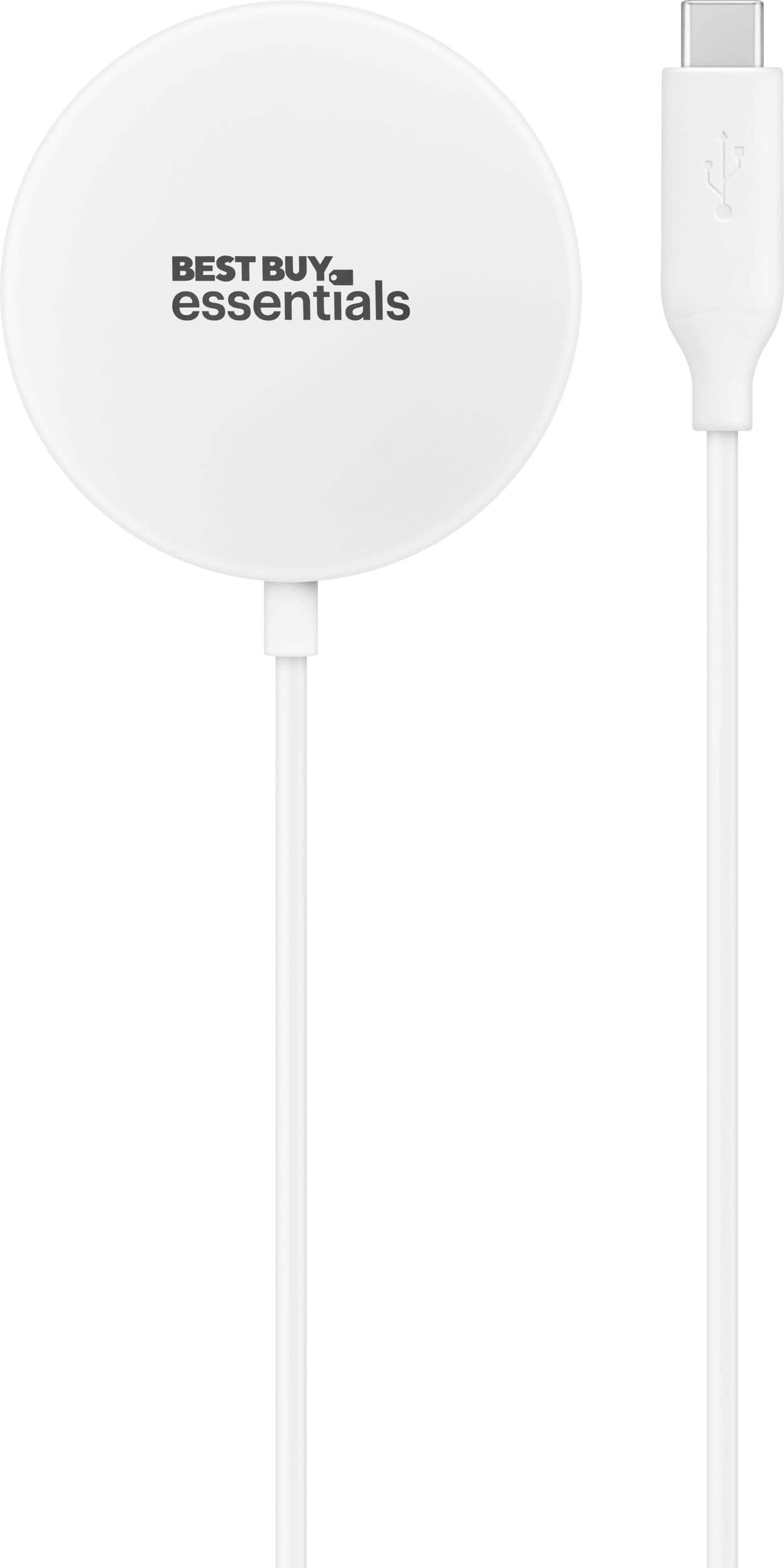 Best Buy Magnetic Wireless Charger 7.5W MagSafe Compatible shown charging iPhone on bedside table