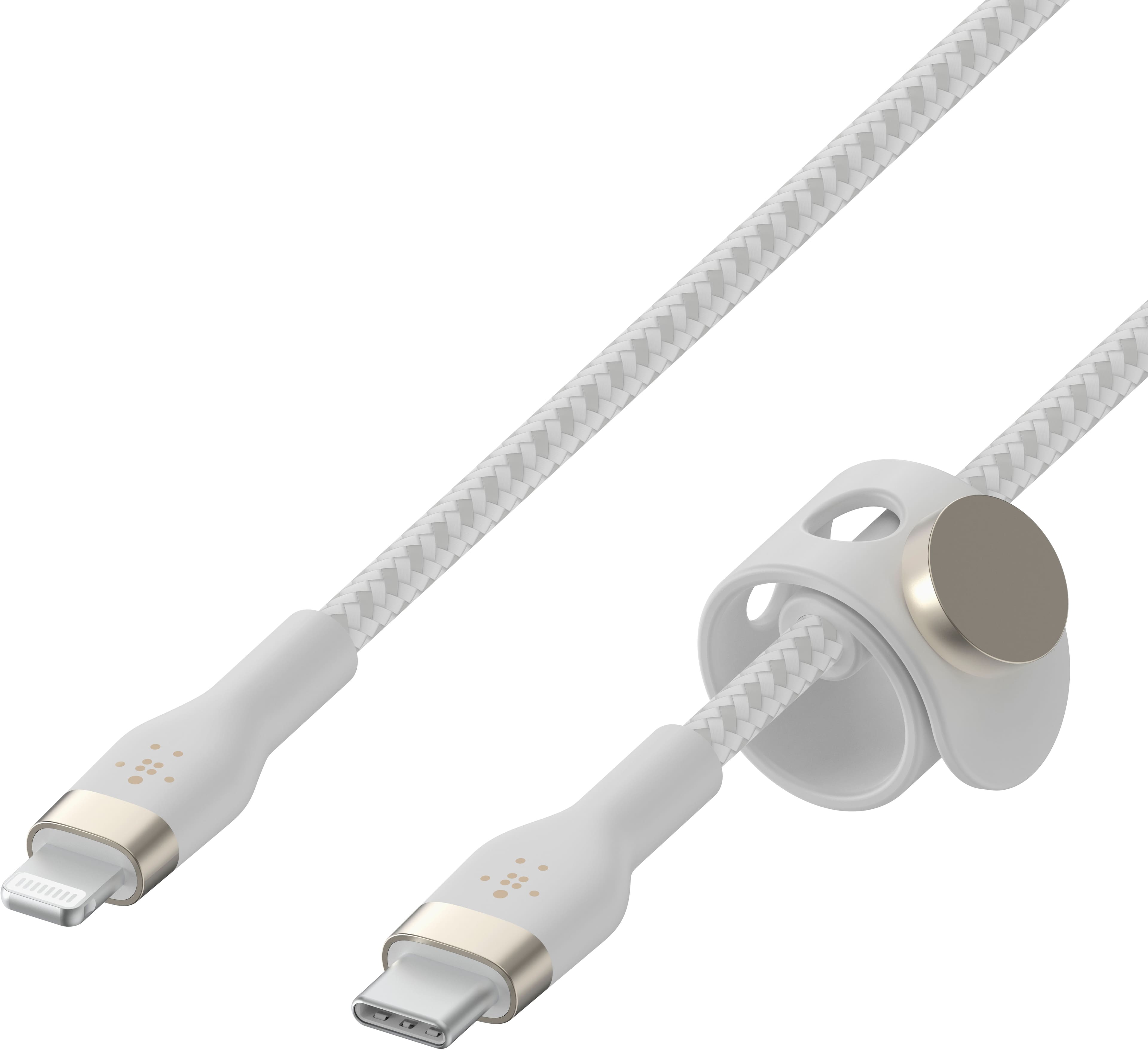 BOOST CHARGE Pro Flex Braided Cable connected to an iPhone